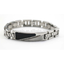 Edelstahl Mens Kettenglied schwarz Emaille Armbänder mit Kristall